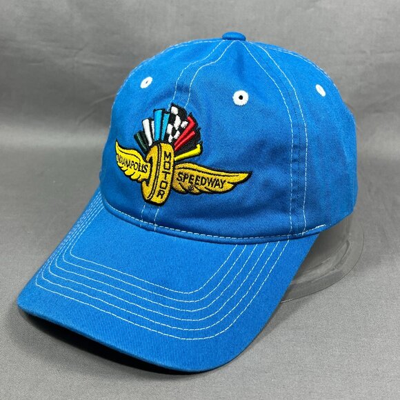 Indianapolis Motor Speedway Strapback Hat Cap Blue IndyCar 500 Racing Dad Mens - Picture 1 of 15